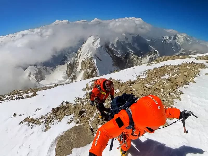 Sirbaz Khan and Abid Baig reaching the summit of Terich Mir, 19 August 2025
